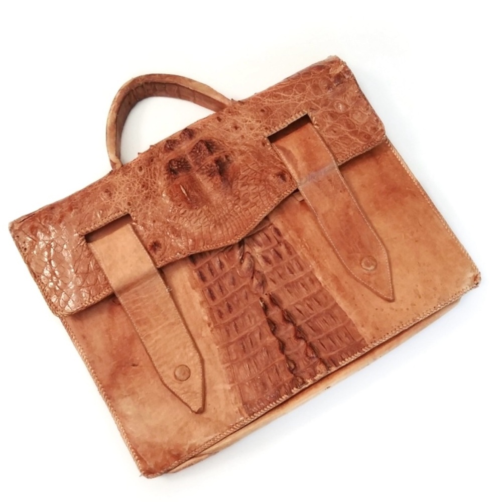 Hornback Crocodile Briefcase Tan Vintage